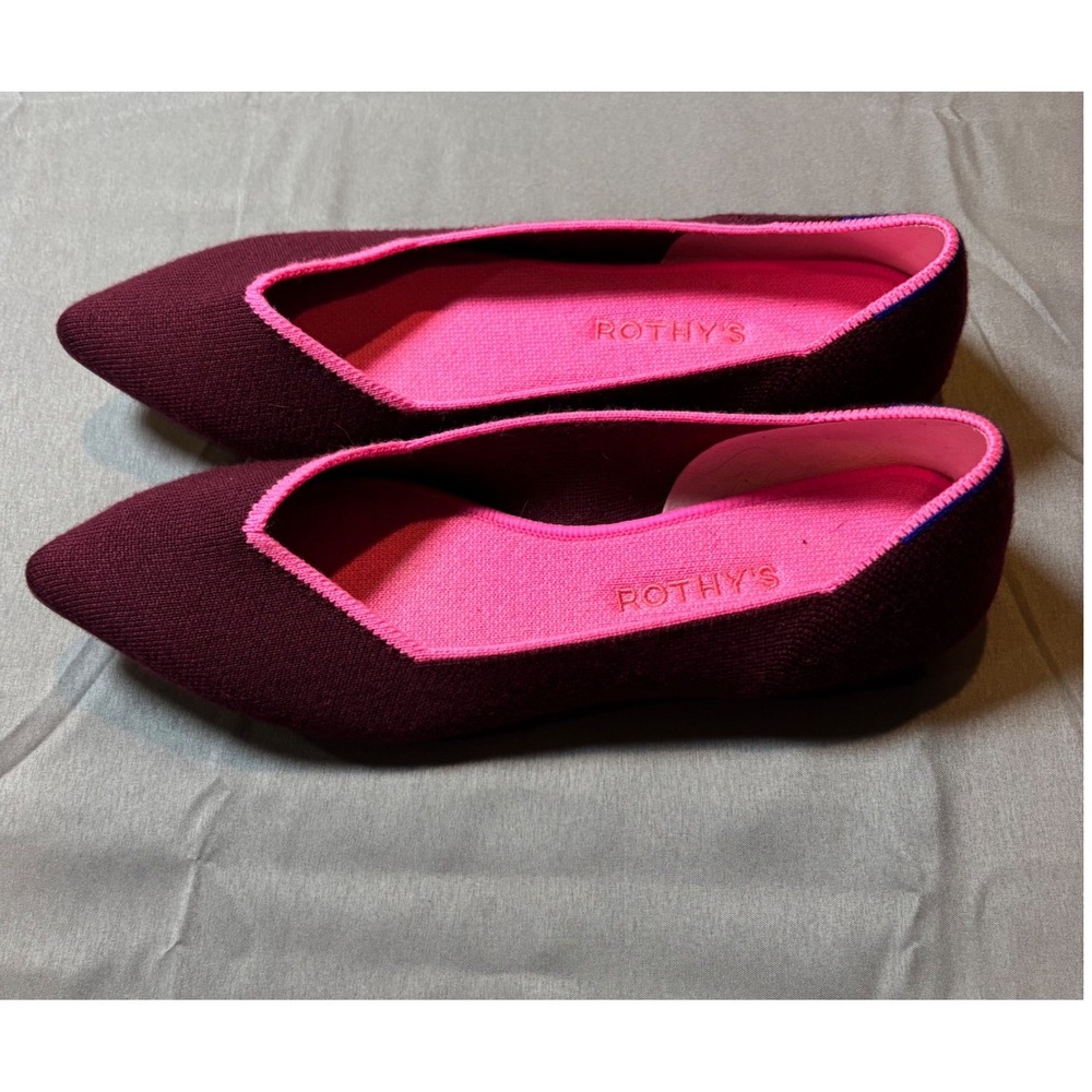 Rothys The Point Flats Burgundy Wine Pink Trim Pointed Toe Shoes Womens 9